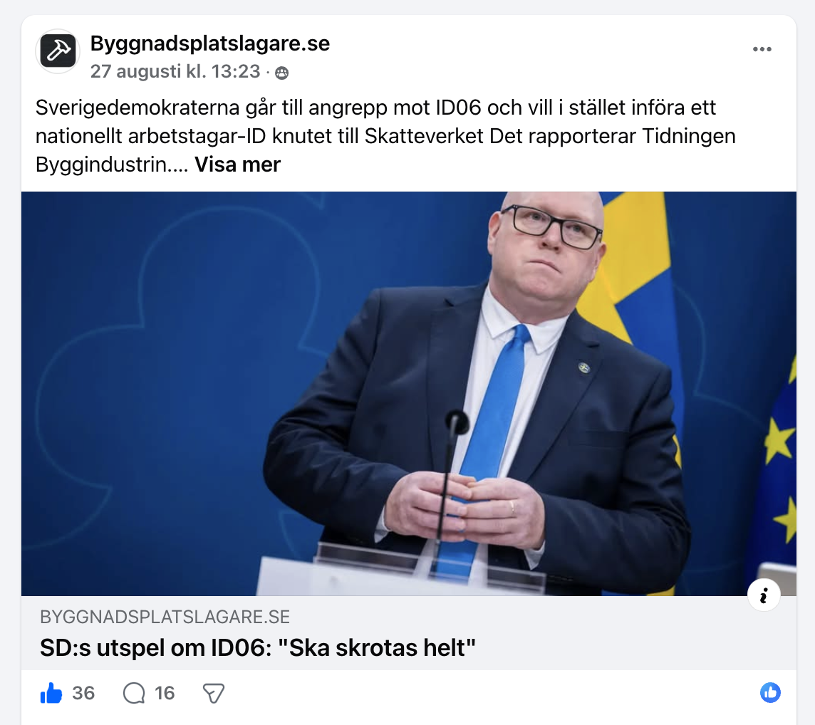 Exempel på sponsrad artikel delad på Facebook